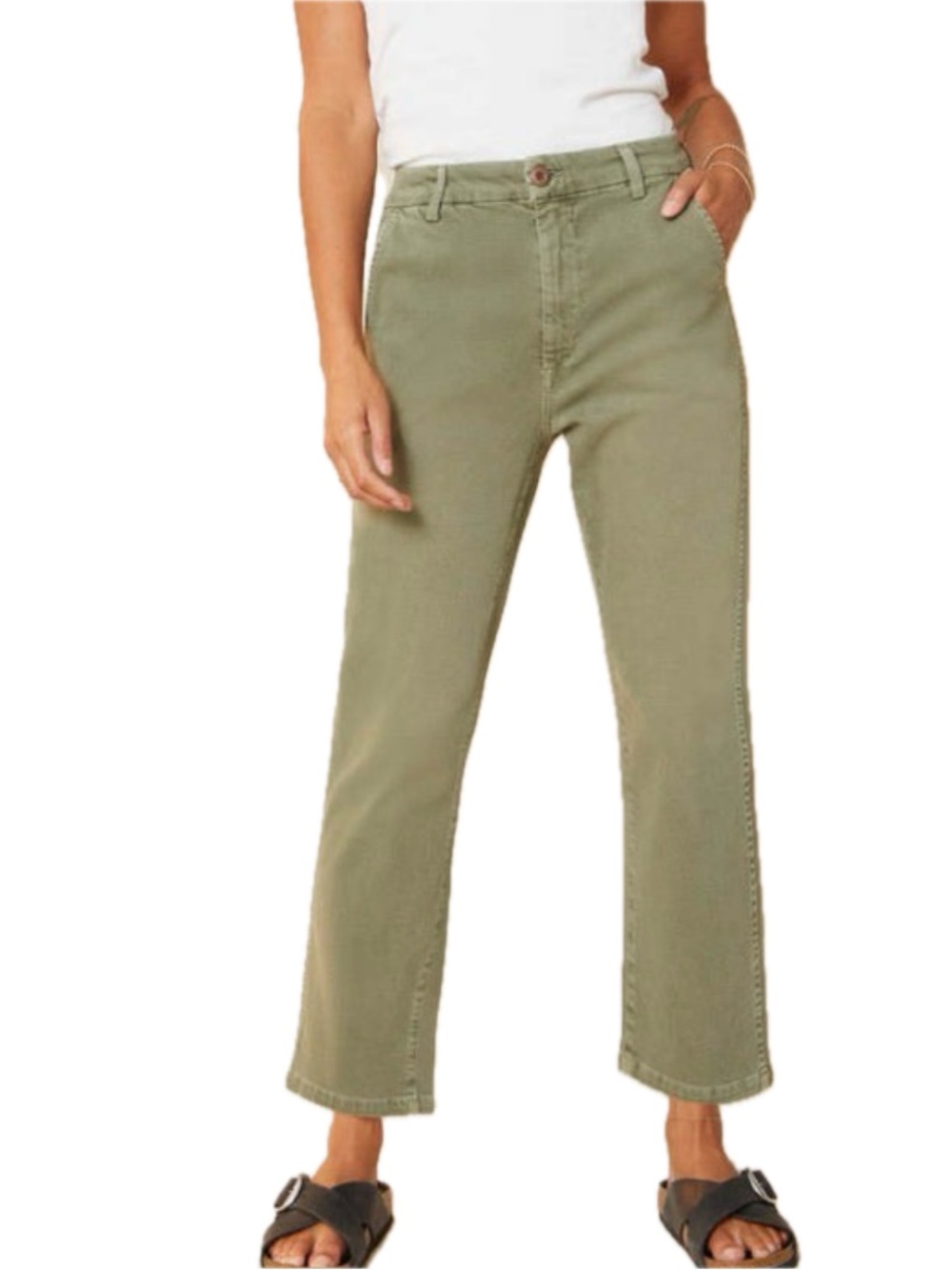 AMO Easy Trouser Relaxed Straight Leg Cropped Pants Surplus Green 27 EUC
